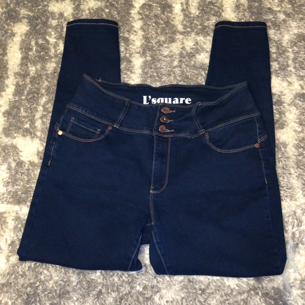 L’square Highwaisted Dark Wash Skinny Jeans